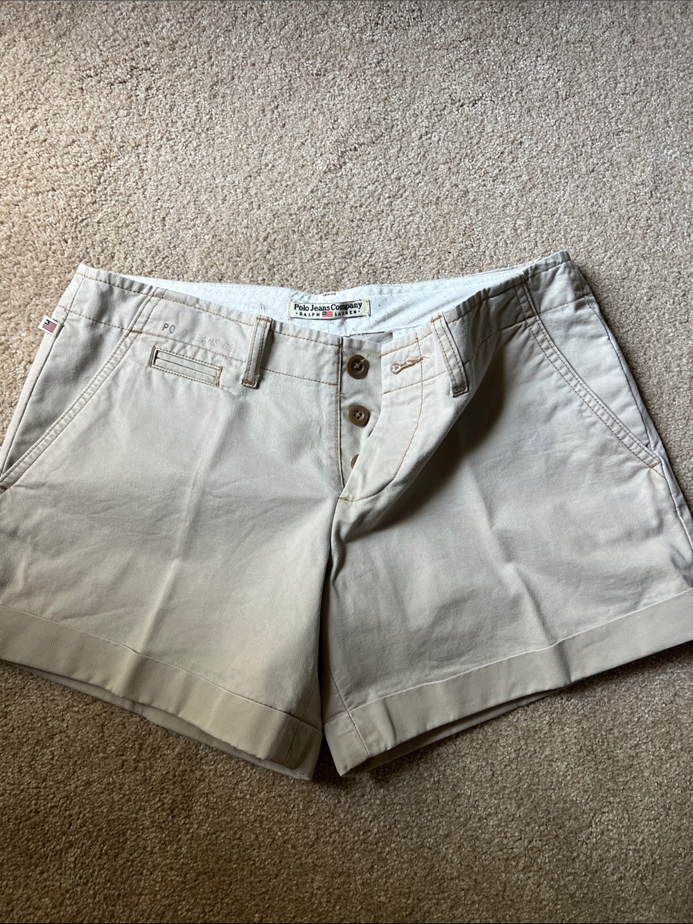 Polo Jean Company by Ralph Lauren tan Flat-Front Chino Shorts. Size 4. EUC.